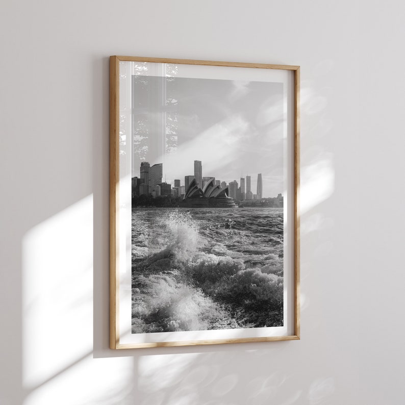 Sydney Opera House Wave Splash Black and White Print Sydney Poster, Modern Urban Wall Art Print, Original photography by Peter Yan image 3