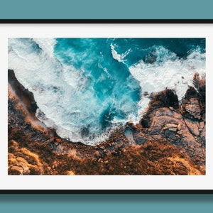 Australian Ocean Print | Ocean waves crashing into rocks Print, Aerial photography beach poster, beach wall art from Western Australia