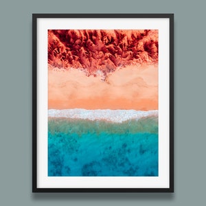 Broome Coastal Print / Blue Ocean, Orange Beach Art Print, Obras de arte costeras de Australia, cartel de James Price Point de Australia Occidental