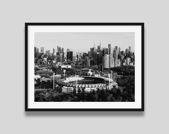 Melbourne MCG Aerial Print: Black and White Cityscape Photography