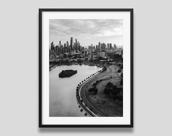 Melbourne Black and White Print | Albert Park F1 Circuit Poster, City Skyline Wall Art Print, Original photography print from Australia