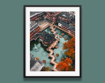 Chinese Garden print, Shanghai Yu Garden wall art print, China yu yuan poster | Original photography by Peter Yan