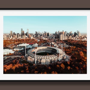 MCG Print Melbourne Cricket Ground Print In Landscape, Aerial Poster, AFL Footy print, Skyline Wall Art Peter Yan Studio image 1