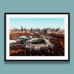 MCG Print | Melbourne Cricket Ground Print In Landscape, Aerial Poster, AFL Footy print, Skyline Wall Art | Peter Yan Studio