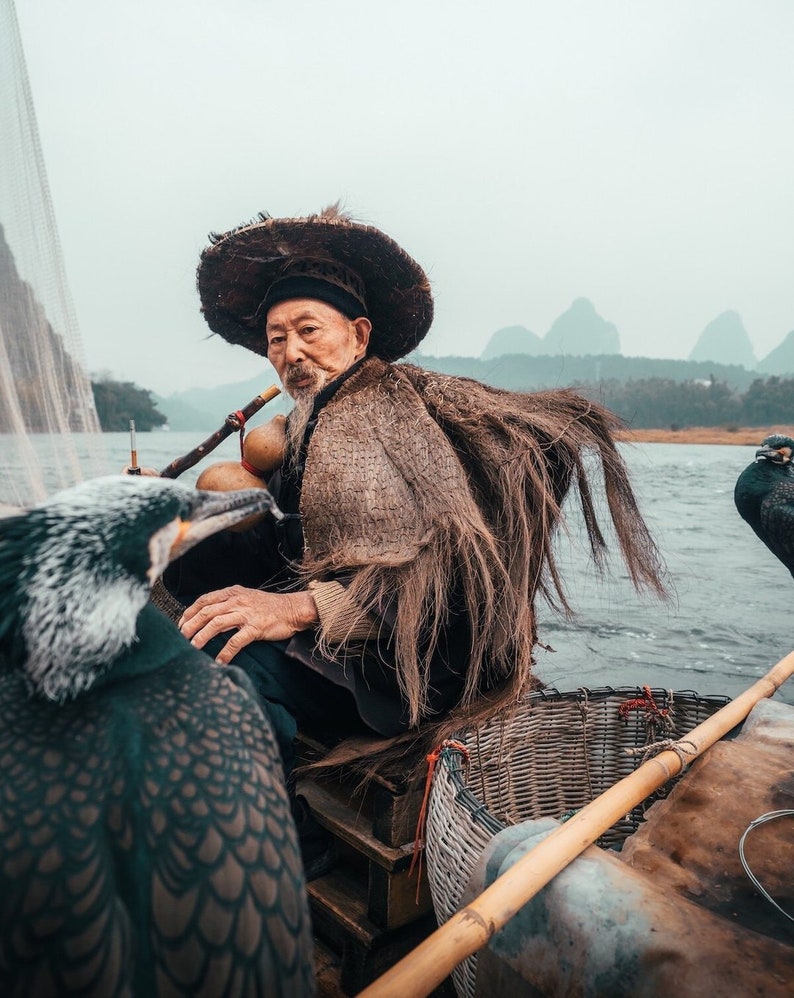 V3 Chinese Fisherman art print Cormorant fishing wall art from Yangshuo China Chinese culture photography for your home decor
