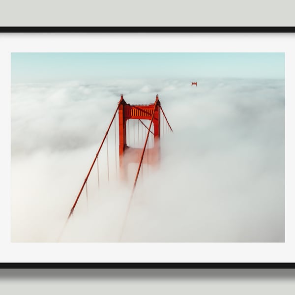 Golden Gate Bridge Poster, San Francisco Fog Wall Art Print, California USA Photo Print By Peter Yan