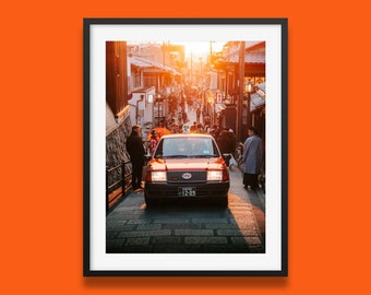 Japan Print | Red Taxi In Old Kyoto Alley | Photo Art Print by Peter Yan | Urban Kyoto Streets Original Wall Art