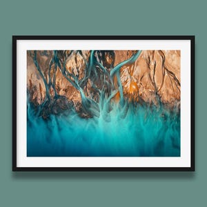 Lake Tekapo Aerial Print: Braided Glacier Rivers, New Zealand