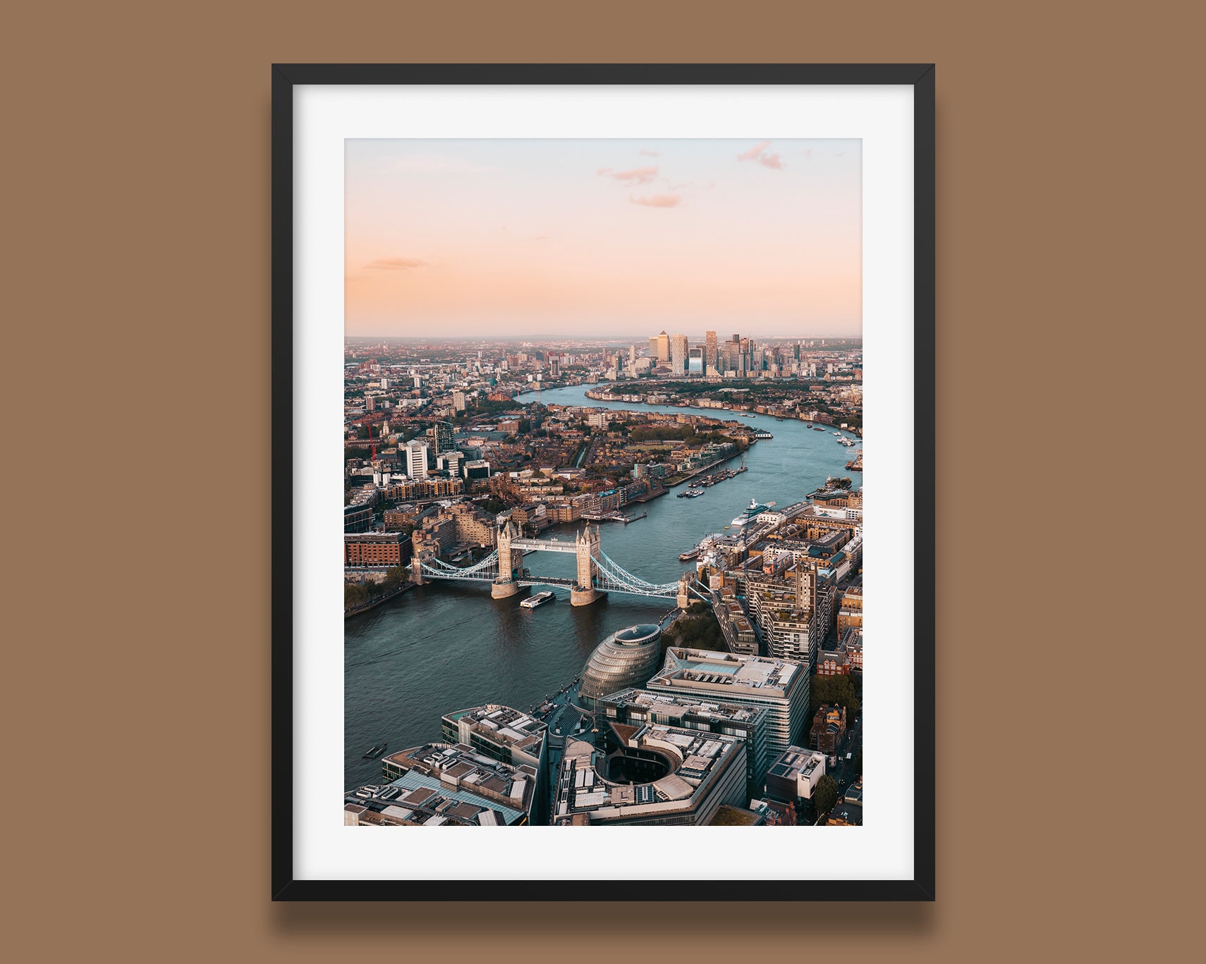 London Print | London Sunset print, Tower Bridge poster, Aerial photography artwork from London UK