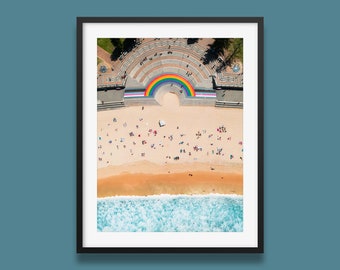 Sydney Coogee Beach Wall Art, Aerial Photography Ocean Art, Coogee Beach Rainbow Poster from Sydney, Australia