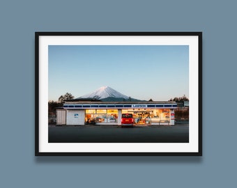 Japan Mt Fuji Lawson Blue Hour Print | Mt Fuji Original Art Print, Japanese Store Aesthetic print, Japan landscape photo by Peter Yan