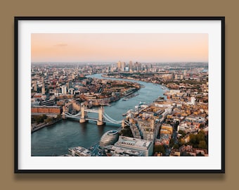 London Sunset II Print | London Skyline print, Tower Bridge poster, London landscape Print, River Thames Poster, Original Art by Peter Yan