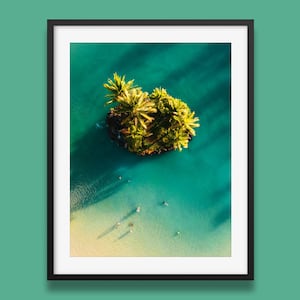 Beach Print | A Little Island Art Print, Hawaii Palm Trees wall art, Waikiki Beach Ocean Print, Original Art by Peter Yan