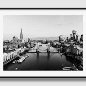 London Black and White Print | London Skyline II Poster, Tower Bridge, The Shard Wall Art Print, Original photography print from London