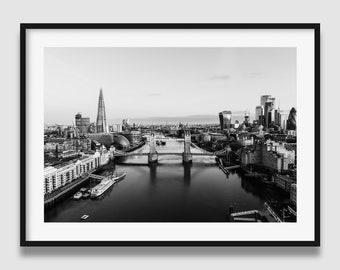 London Black and White Print | London Skyline II Poster, Tower Bridge, The Shard Wall Art Print, Original photography print from London