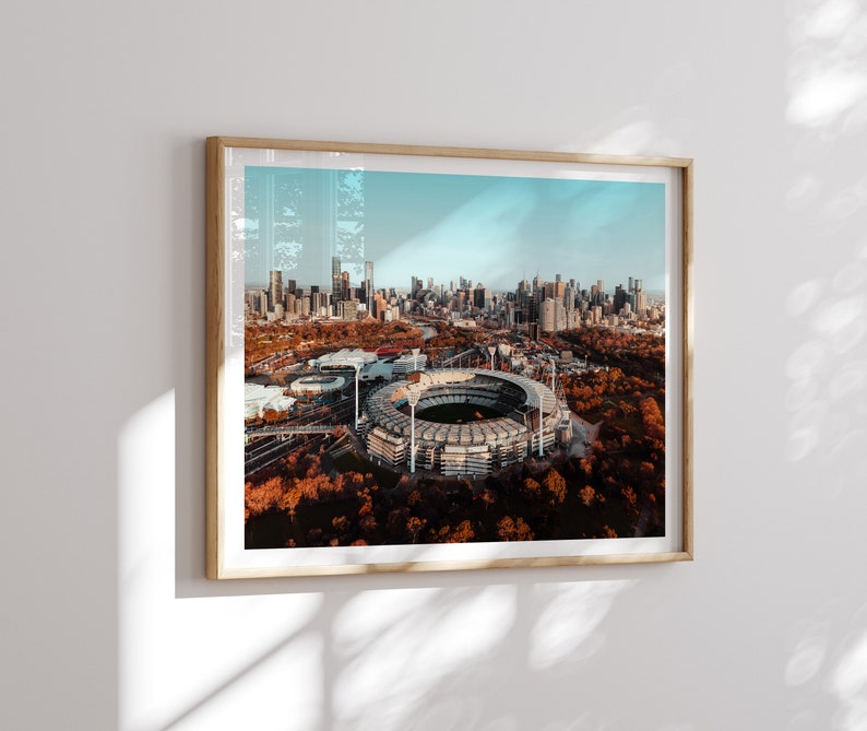 MCG Print Melbourne Cricket Ground Print In Landscape, Aerial Poster, AFL Footy print, Skyline Wall Art Peter Yan Studio image 2