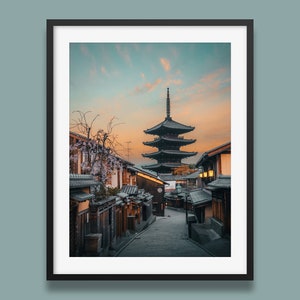 Impresión japonesa / Impresión artística de la pagoda Yasaka / Arte mural de una calle antigua de Kioto / Póster de un antiguo templo japonés