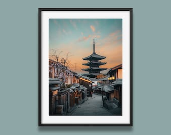 Japan-Druck | Yasaka Pagode Kunstdruck | Kyoto Old Street Wandkunst | Alter japanischer Tempel Poster