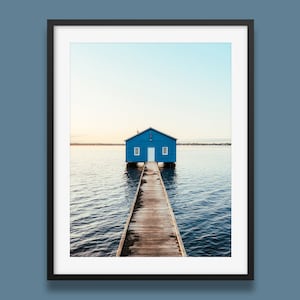Impresión de The Blue Boat House en Perth / Póster de Australia Occidental, obra de arte de Perth, impresión de Boatshed, arte de pared de Ocean Lake Pier