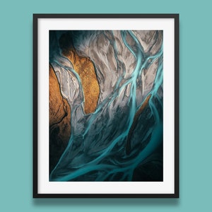 New Zealand Print | Blue braided rivers Print, Glacier river Wall Art Print, aerial photography print from Lake Tekapo, New Zealand