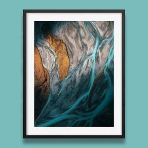 Lake Tekapo Aerial Print: Braided Glacier Rivers, New Zealand