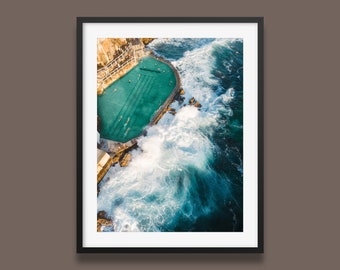 Bronte Beach Rock Pool poster 2023 II, Sydney Australia photo wall art print, Swimming Pool wall art, Ocean natural pool swimmers print
