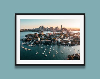 Sydney Harbour Wall Art – Aerial Cityscape Print, Opera House & Harbour Bridge Poster, Unframed Coastal Photography