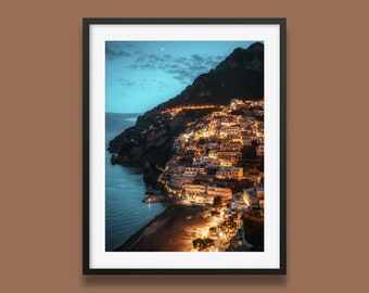 Positano Night Print: Amalfi Coast Photography, Italy Wall Art