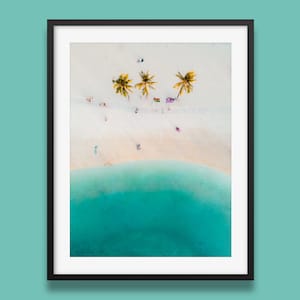 Waikiki Beach Wall Art Print – Aerial Palm Tree Coastal Poster, Hawaii Beach Photography for Tropical Decor