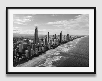 Surfers Paradise Black and White Print | Gold Coast Poster, Queensland Wall Art Print, Original photography print from Australia