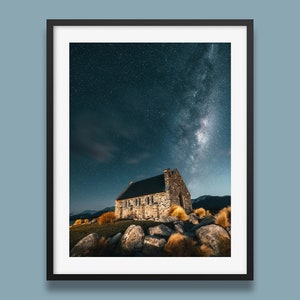 New Zealand Print | Milky Way Church Print, Church of the good shepherd Wall Art Print, photo print from Lake Tekapo, New Zealand