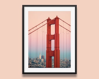 San Francisco Skyline Twilight Print, Golden Gate Bridge Wall Art Print, Original Photography