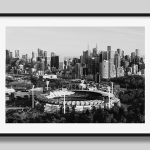 Melbourne MCG Black and White Print Aerial Poster, City Skyline Wall Art Print, Original photography print from Melbourne image 1