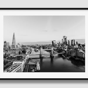 London Black and White Print London Skyline I Poster, Tower Bridge, The Shard Wall Art Print, Original photography print from London image 1