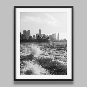 Sydney Opera House Wave Splash Black and White Print Sydney Poster, Modern Urban Wall Art Print, Original photography by Peter Yan image 1