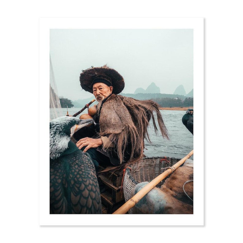 V3 Chinese Fisherman art print Cormorant fishing wall art from Yangshuo China Chinese culture photography for your home decor