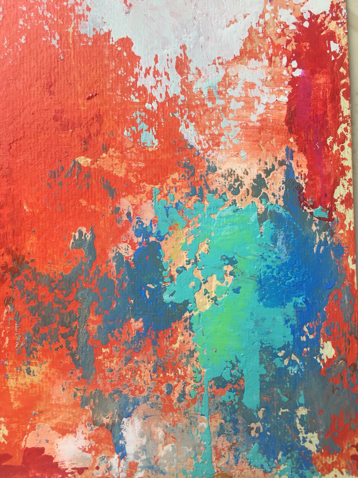 Summertime Bright Warm Colors Landscape Painting Mixed Media on Watercolor Paper Affordable Art