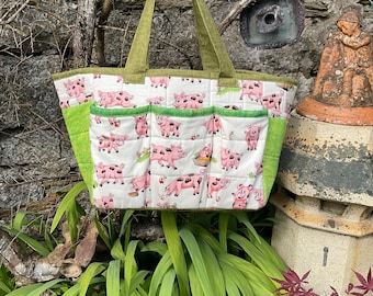 Bolsa de tela Piggy: bolsa utilitaria grande de algodón con bolsillos