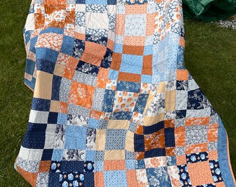 Edredón Daisy & Denim Patchwork: Edredón para cama doble 100 % algodón (140 cm x 160 cm)