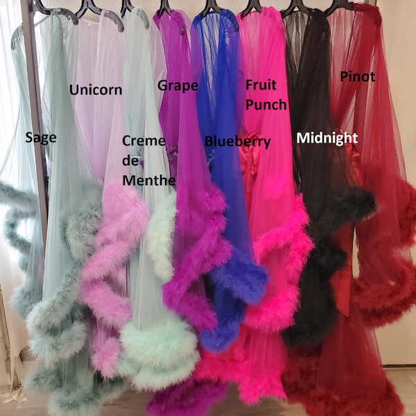 Top Mother's Day Gift for her Lingerie Robe with Marabou Feathers, bridal shower, pregnancy shoot, vintage, birthday, holiday