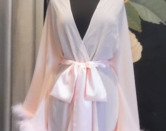Top Holiday Gift For Her Sexy Chiffon Marabou Feather Boudoir Lingerie Short Robe - Assorted Colors