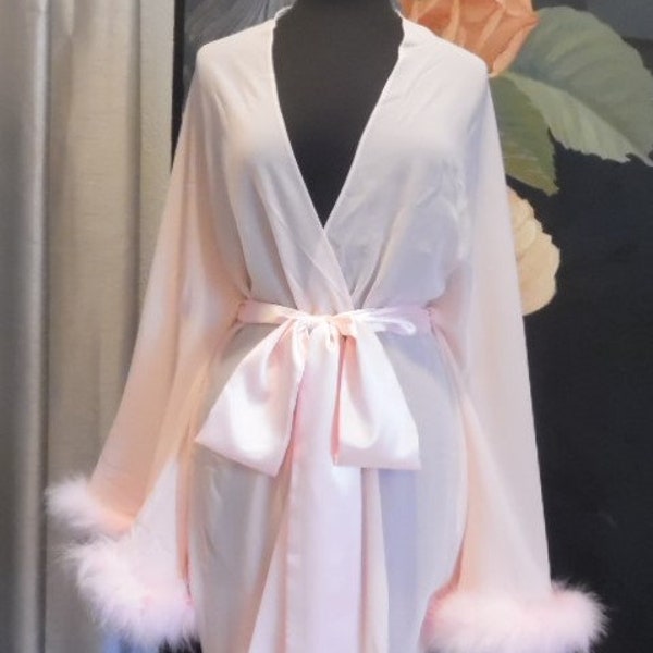 Top Holiday Gift For Her Sexy Chiffon Marabou Feather Boudoir Lingerie Short Robe - Assorted Colors
