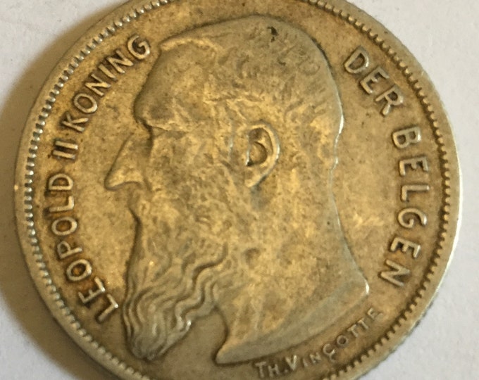 1904 Belgium King Leopold II 2 Frank Silver Coin