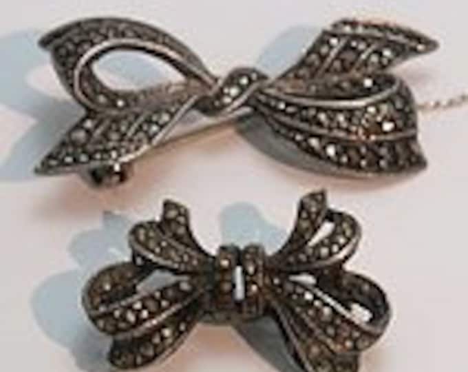 Pair Of beautiful Vintage Silver and Marcasite Bow Broaches