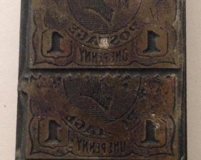 Philatelic: Copper plate engraved letterpress printing block with portrait of a 1918 Australian 1d Red stamp. "King George V"
