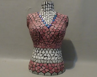EROTIC ART GLASS Mosaic Sculpture Female Torso in Corset by Artist
