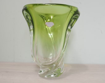 Val Saint Lambert - jarrón de cristal verde claro - años 60 - grande y pesado - VSL Bélgica - vidrio vintage