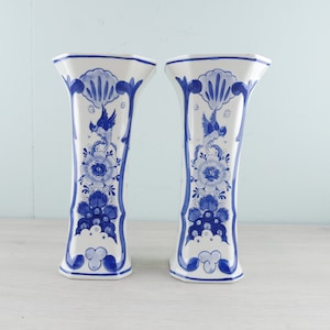 Delfts Blauw - set van 2 aardewerk vazen - Nederland - 1980s - vintage