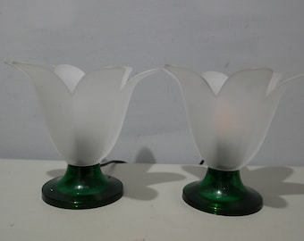 Set of 2 vintage glass tulip table lamps / desk lamps - 1970s/1980s - glass