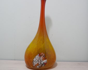 Vintage orange glass vase - 1980s - large size
